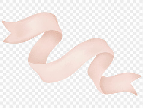 Soft pink satin ribbon watercolor decorative element Vector.