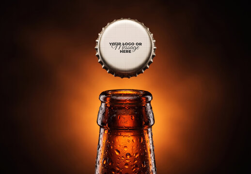 Beer Bottle Cap Popping Design Branding Mockup