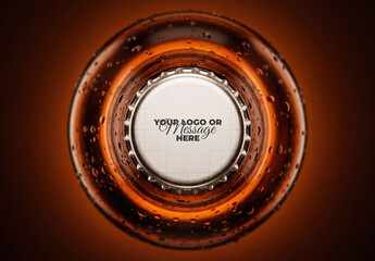 Beer Bottle Top View Metal Cap Mockup
