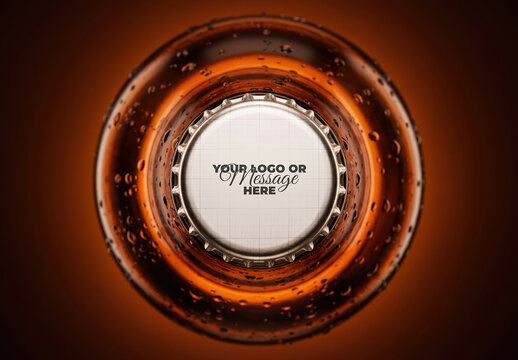 Beer Bottle Top View Metal Cap Mockup