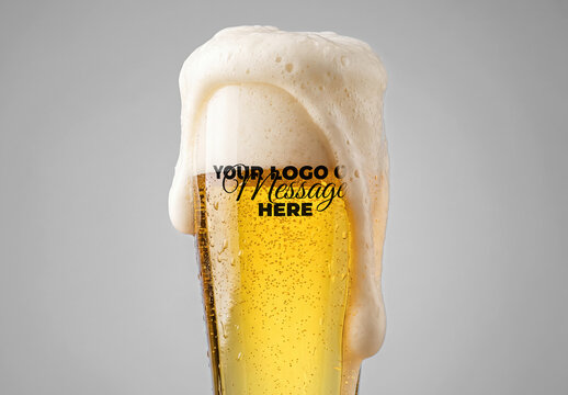 Beer Glass with Overflowing Foam Logo Branding Mockup