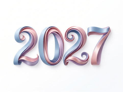 3D Happy New Year 2027 Numbers Made of Pastel Folded Ribbon and Fabric Strips 4