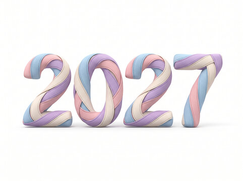 2027 New Year Celebration Concept with Plush Pastel Felt Numbers Confetti and Ribbons Flatlay 4