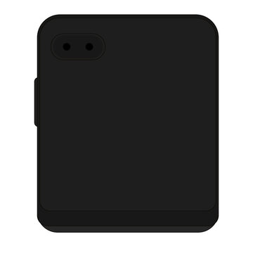 Black foldable phone png, rear camera, flip phone illustration