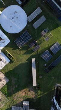 Solar Energy Technology Center with Rooftop Solar Panels, Ground-Mounted Arrays and Photovoltaic Research Systems in Florian&oacute;polis, Brazil. Aerial View.