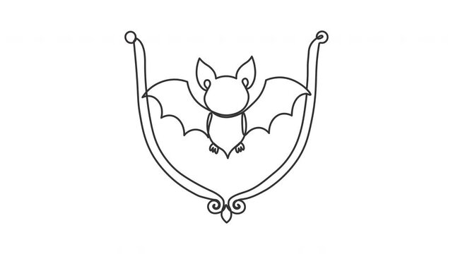 Bat drawing animation shows sketch evolving into decorative emblem.