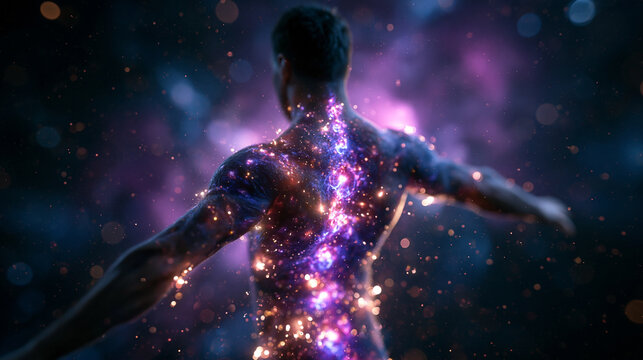 Cosmic Energy Glowing on Male Body in Space