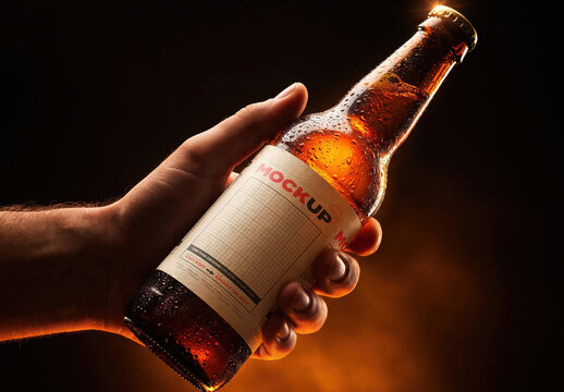 Hand Holding Beer Bottle Label Mockup
