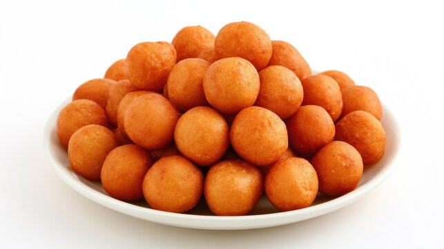 Crispy Golden Fried Sweet Potato Balls (Thai Khanom Khai Nok Krata) on a White Plate