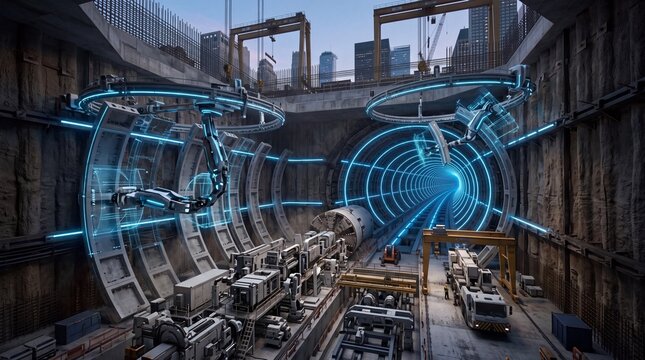 Futuristic Underground Tunnel Construction with Automated Robotics
