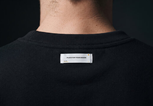 Horizontal Back Label on Black Sweatshirt Branding Logo Mockup