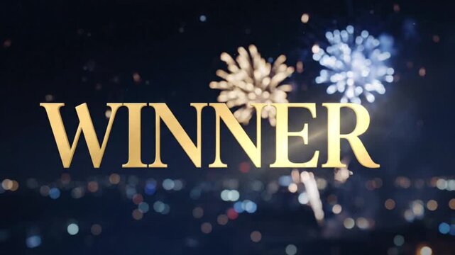 Winner Golden Text with Subtle Fireworks Celebration Background