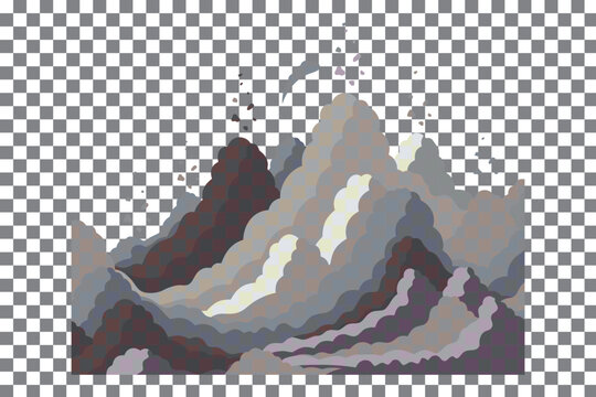 Stylized mountain range with layered wavy shapes and soft color palette isolated on transparent background