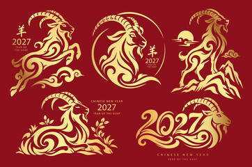 Fototapeta premium Chinese New Year 2027 Year of the Fire Goat, Chinese Zodiac Symbol