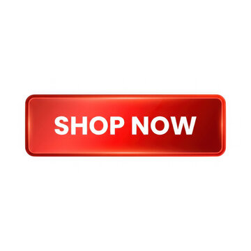 Red shop now button with white text for e-commerce website design as cut out PNG