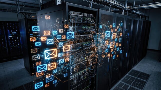 Email Data Flowing Through Server Room Network
