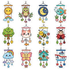 Obraz premium Colorful Whimsical Mobile Hanging Decorations Set.