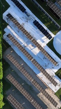 Solar Energy Technology Center with Rooftop Solar Panels, Ground-Mounted Arrays and Photovoltaic Research Systems in Florian&oacute;polis, Brazil. Aerial View.