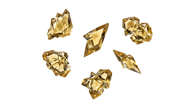 Yellow gold crystals and gemstones isolated