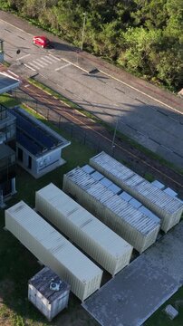 Solar Energy Technology Center with Rooftop Solar Panels, Ground-Mounted Arrays and Photovoltaic Research Systems in Florian&oacute;polis, Brazil. Aerial View.