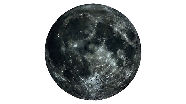 A detailed high resolution view of the full moon surface featuring craters and lunar textures isolated on transparent background
