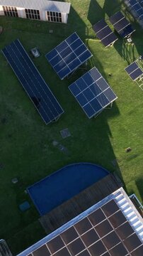 Solar Energy Technology Center with Rooftop Solar Panels, Ground-Mounted Arrays and Photovoltaic Research Systems in Florian&oacute;polis, Brazil. Aerial View.