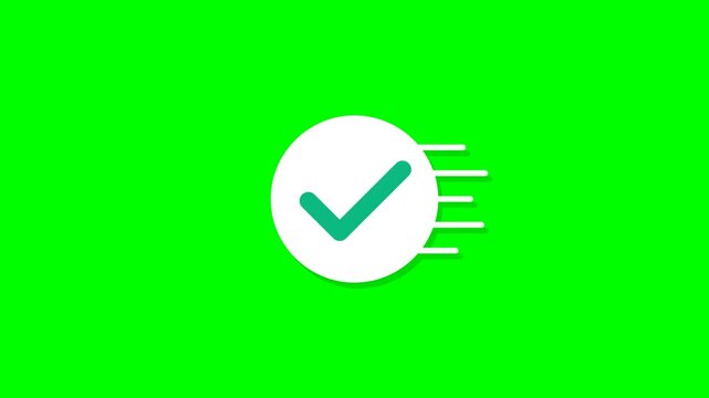 Green check mark icon with motion lines on a bright green background for successful task completion
