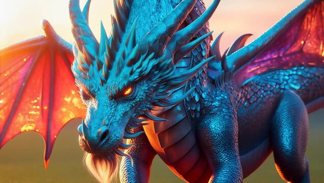 Fantastic mythological animal from fairy tale, toothy dangerous dragon with wings AI Generative