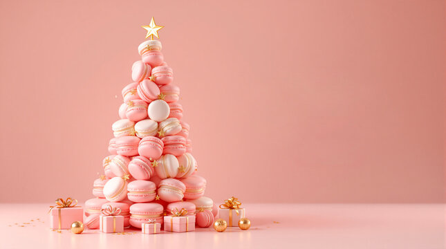 Pink Macaron Christmas Tree with Gifts Illustration