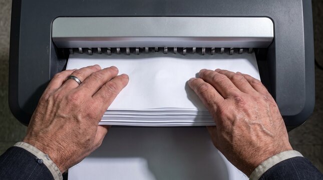 Shredder and pile of documents