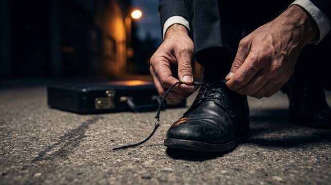 Broken shoelace on the street