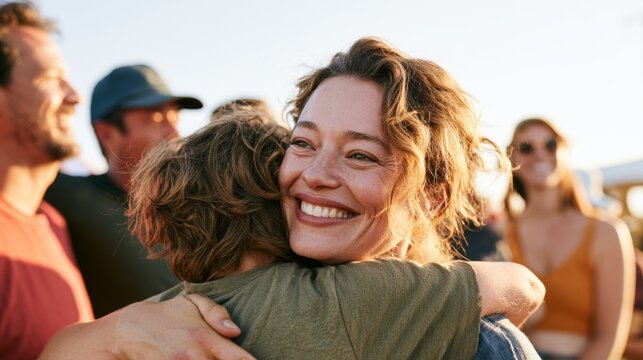 Embrace of Joy - Woman Hugging Man at Social Event