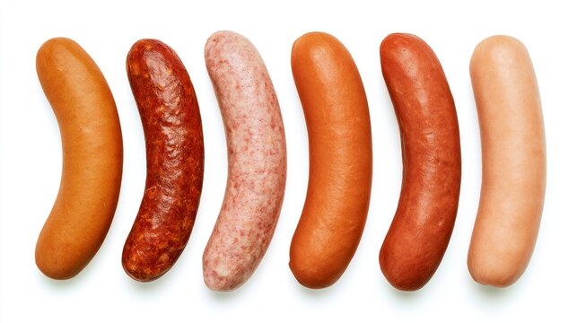 Various types of sausages collection isolated on white background