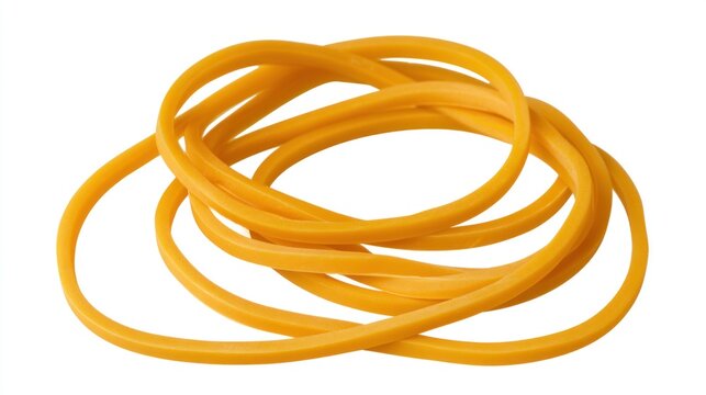Pile of orange rubber bands isolated on white background