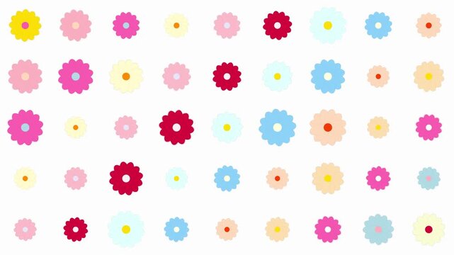Colorful flat vector flower pattern grid on a clean white background creative spring floral design
