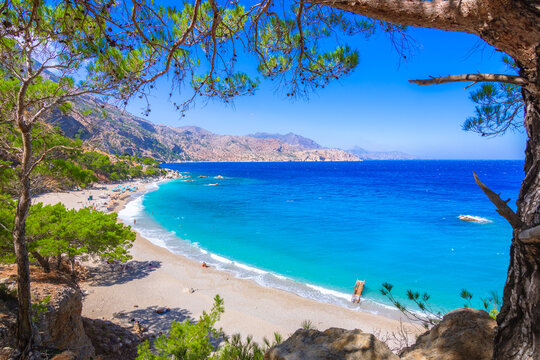 Apella Beach in Karpathos Island, Greece with crystal clear turquoise water