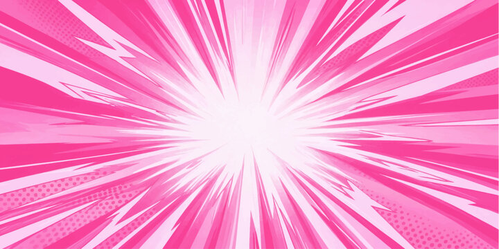 Pink explosion burst vector background with glowing rays and dynamic abstract comic energy design