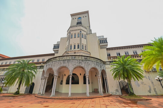 Exterior details and the arabic style court yard of the Syed Muhammad Naquib al-Attas Library, ISTAC, Kuala Lumpur Malaysia