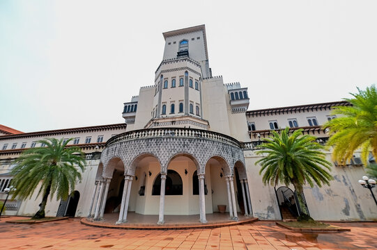 Exterior details and the arabic style court yard of the Syed Muhammad Naquib al-Attas Library, ISTAC, Kuala Lumpur Malaysia