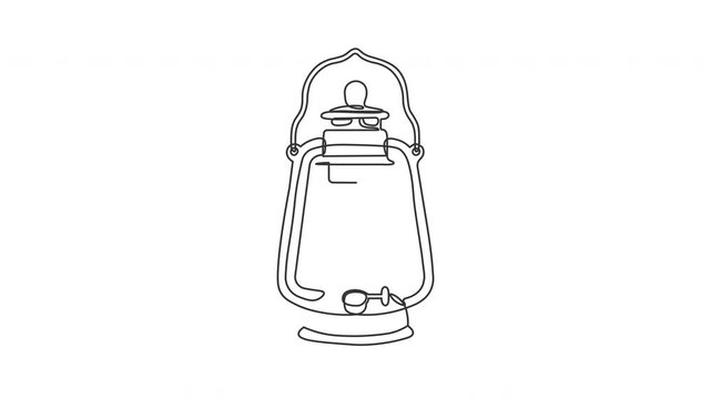 Continuous line drawing of vintage lantern lamp self animation video.