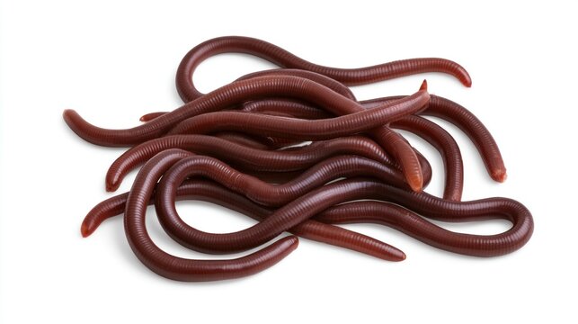 Group of earthworms or nightcrawlers isolated on white background