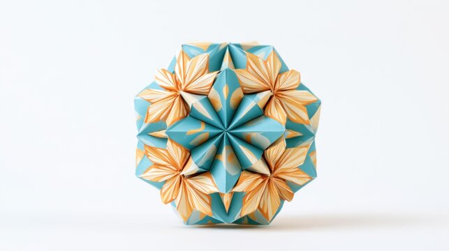 Intricate Modular Origami Kusudama Ball with Floral Pattern Isolated on White Background