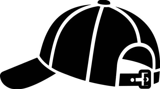 Baseball Cap Fashion Accessory Icon &ndash; Solid Black and White Vector