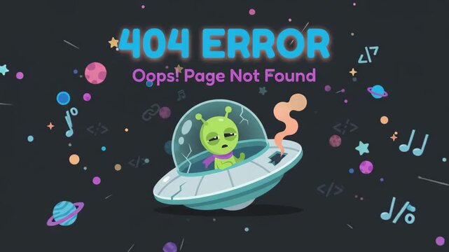 Alien 404 error page in space with ufo