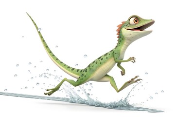 Obraz premium Cartoon dinosaur lizard running on sandy ground