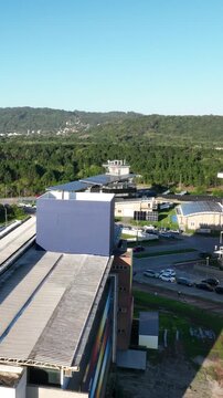 Technology and Innovation Complex Surrounded by Forest, Lakes and Green Landscape in Northern Florian&oacute;polis, Brazil. Aerial View.