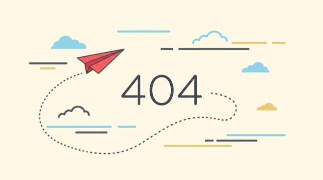 404 error page not found concept with red paper plane