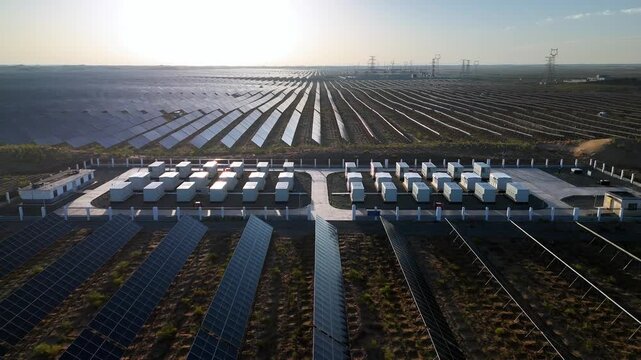 expansive solar panel array and energy storage container power station
