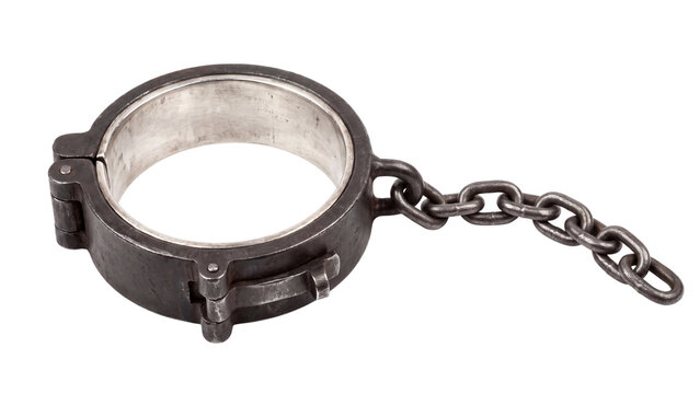 Iron shackle with chain isolated PNG on transparent background