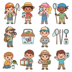 Fototapeta premium Diverse Children Engaged in Nature Exploration Activities.